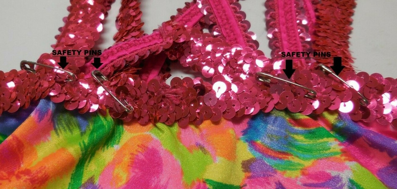 Fluorescent Multi Color Leotard Pink Sequin Straps Dance Ladies Petite NWOT