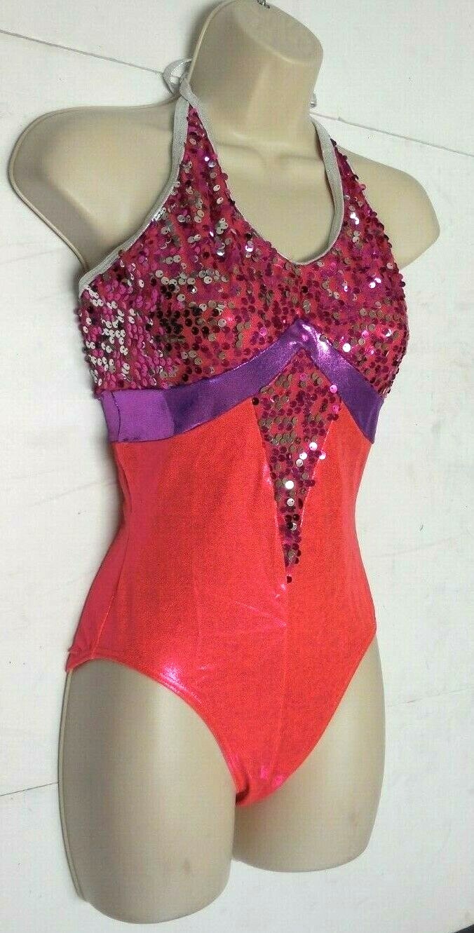 Unfinished Costume Orangeade Leotard Small Adult Fuchsia Silver Sequins