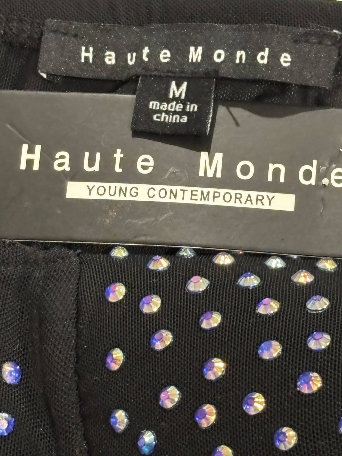 Haute Monde Women M Club Night/Party Leotard Black Rhinestone Molded Wired Cups