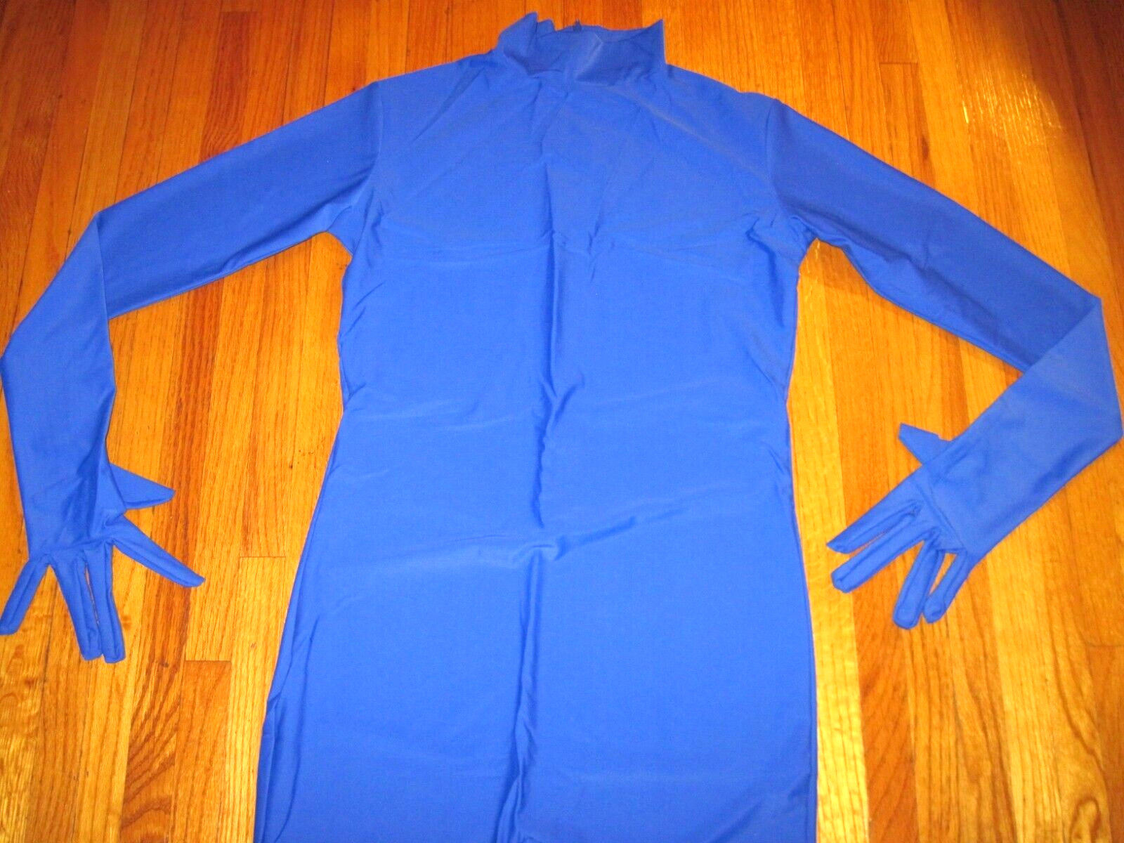 Plus Size Shiny Royal Long Sleeve T Neck Footed Unitard W/Hands Sz 2XL-16-18 New
