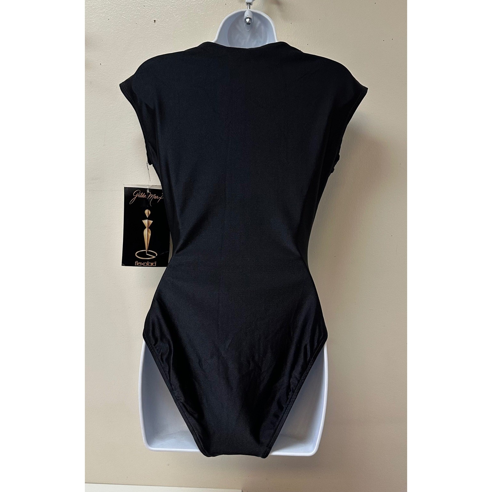 Vintage Gilda Marx Flexatard Black Cap Sleeve Leotard Bodysuit Womens XL NEW