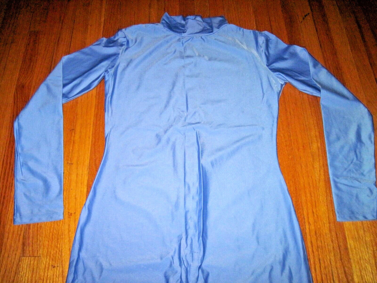 Plus Size Shiny Lt Blue Long Sleeve T Neck Footed Unitard Size XL-14-16 New