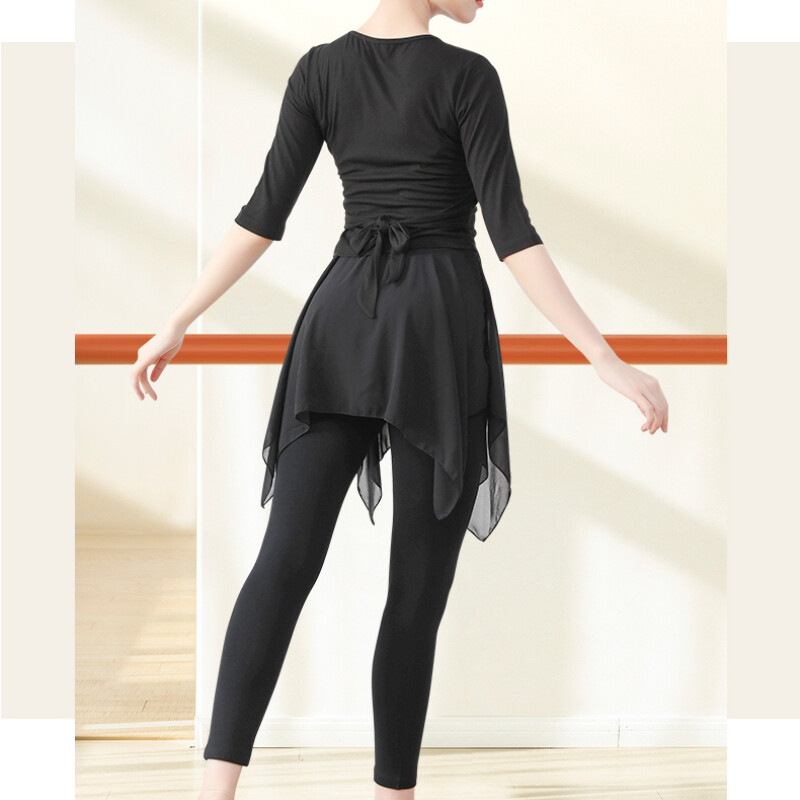 2PCS Women Dance Set V Neck Half Sleeve Top and Culotte Ballet Latin Dancewear