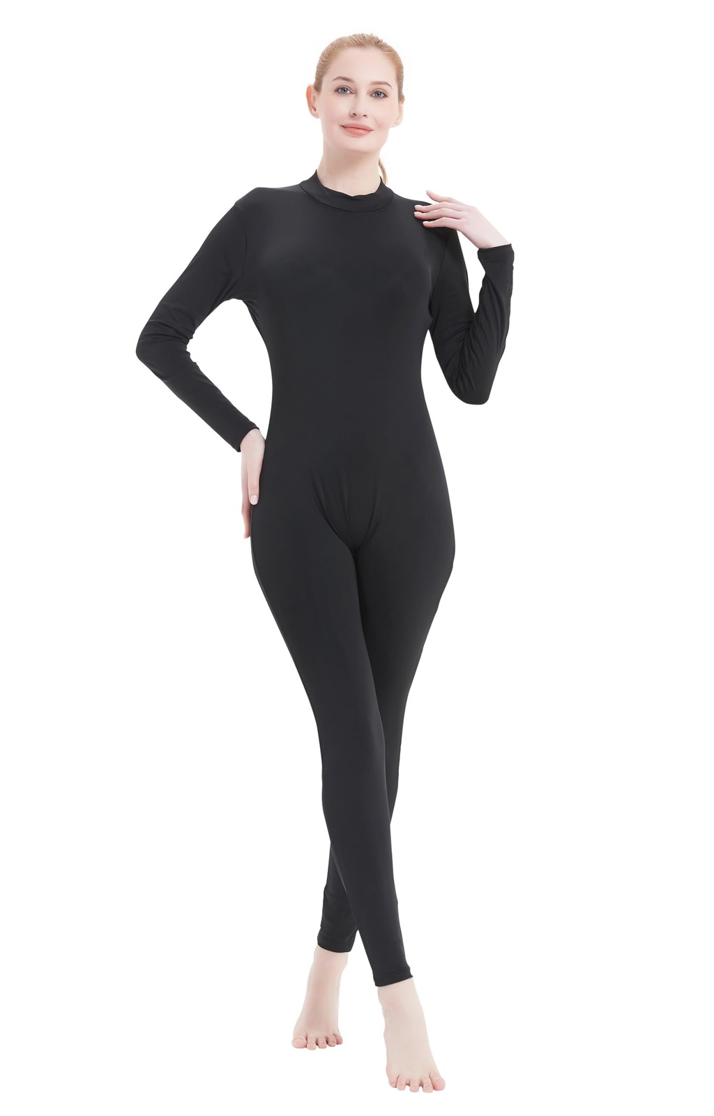 Women Unitard Dance Bodysuit Black High Neck Turtleneck Jumpsuit Dancer Leota…