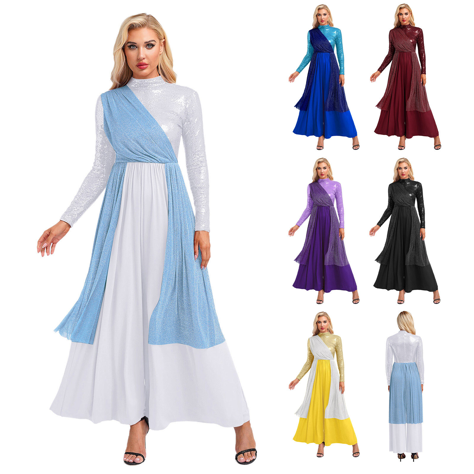 Women Jumpsuit Long Sleeve Bodysuit Shimmery Praise Dance Ballroom Praisewear