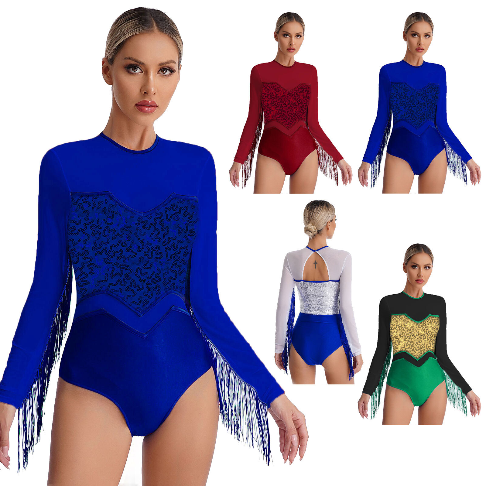 Womens Leotard Sparkly Bodysuit Cha Jumpsuit Waltz Costume Ice Skating Dance