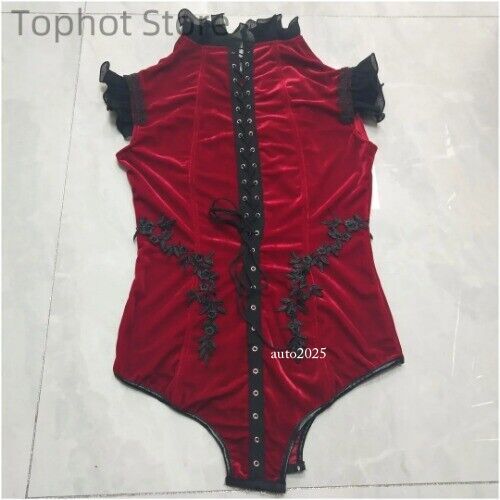 Vintage Red Heart Cutout Strap Bodysuit Gogo Costume Dancer Jazz Dance Leotard