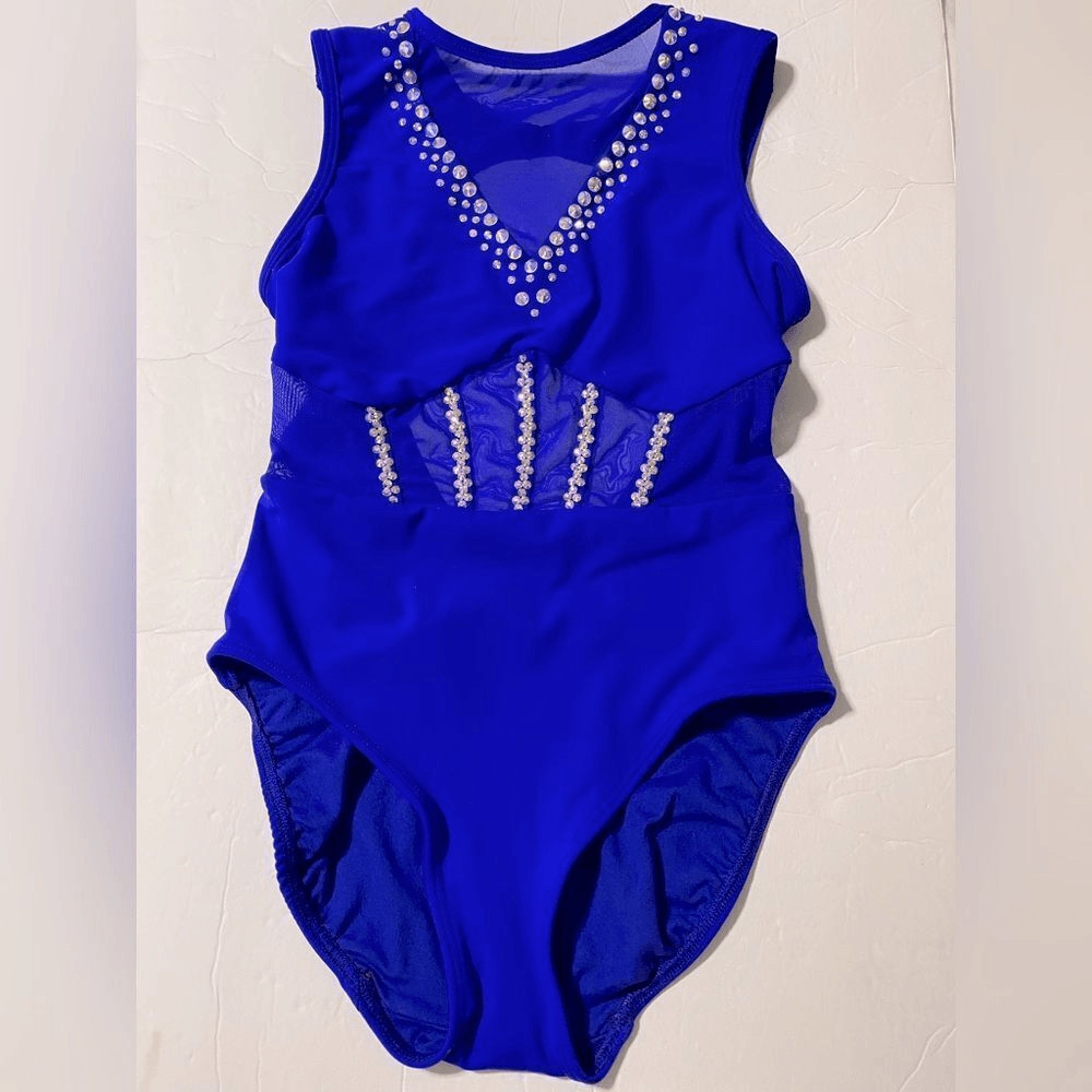 Five Dancewear solo dance costume royal blue illusion contemporary acro XSA adu
