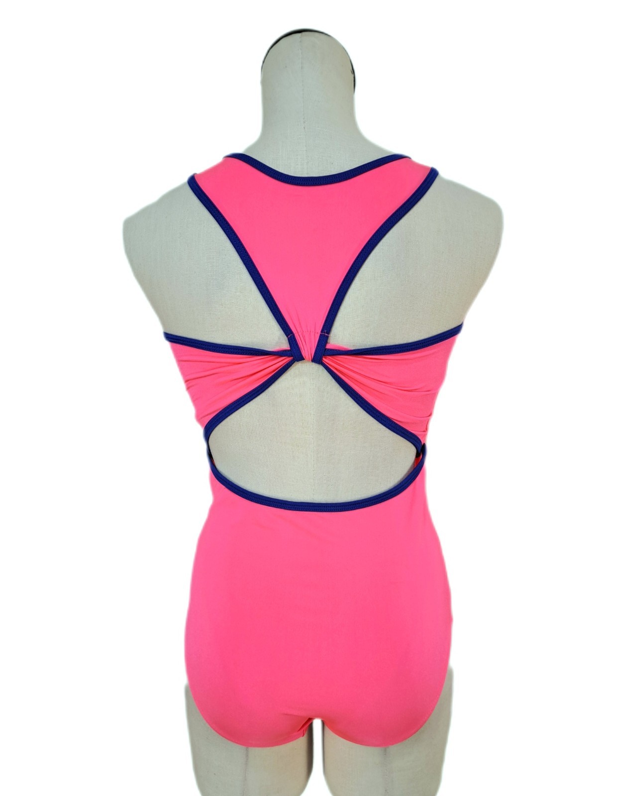 Aja VTG 90s Twisted Triangle Open Back Leotard Coolmax Bra Liner Neon Pink AM