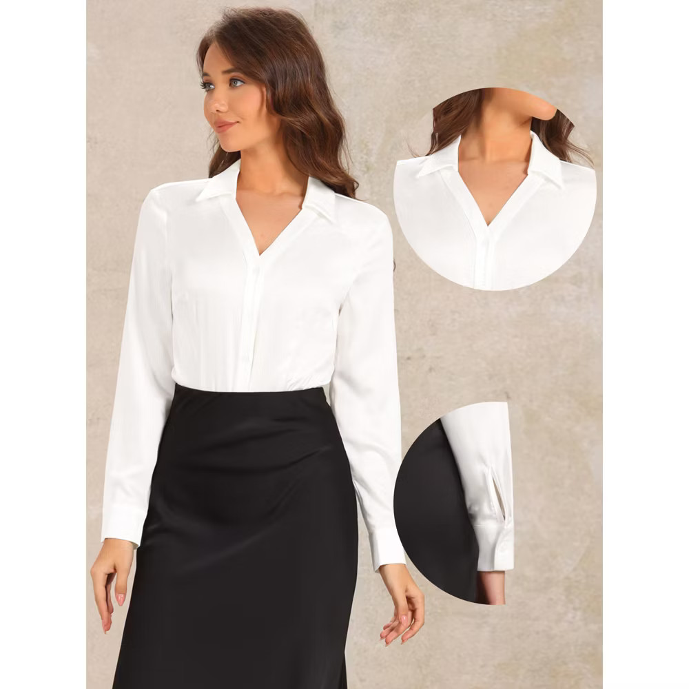 INSPIRE CHIC Women Business Button Down One-piece Collared Long Sleeve