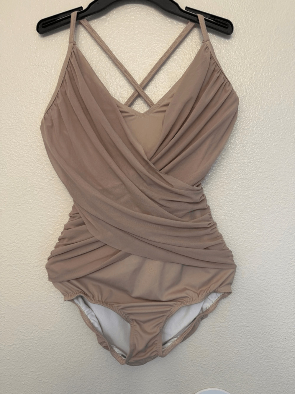 Kelle dance lyrical costume tan blush drape mesh leotard LA-Large adult
