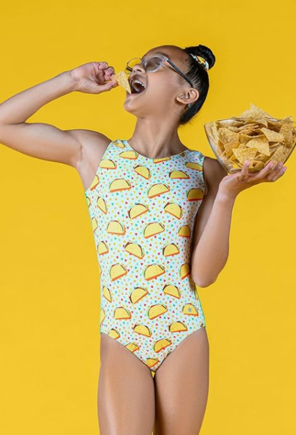 NEW NWT Gymnastics Destira Taco the Town Adult Sizes Teal Yellow Acro Tumbling