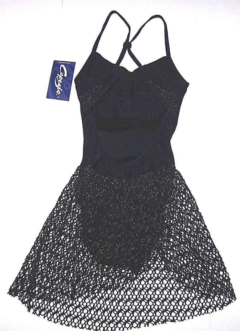 Capezio Camisole Dress Jacquard Skirt Leotard Bodysuit 10188 Black New Nwt Women