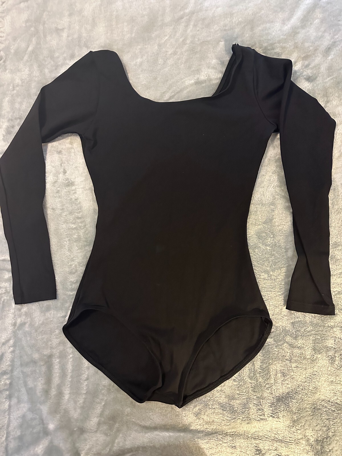 Black Bodysuit Leotard Scoop Neck Long Sleeve Stretchy Nylon Spandex Gymnastics