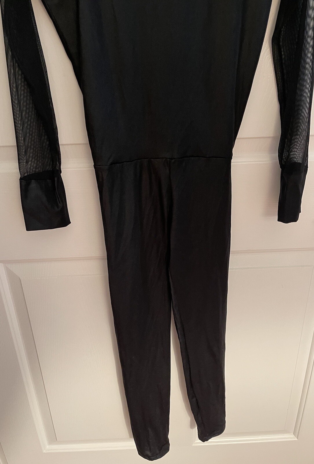 Kizzi Dancewear Black Mesh Long Sleeve Unitard, Open Back, Adult Medium **see