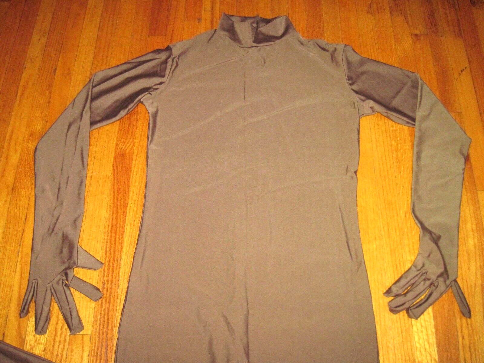 Plus Size Shiny Brown Long Sleeve T Neck Footed Unitard W/Hands Sz 2XL-16-18 New