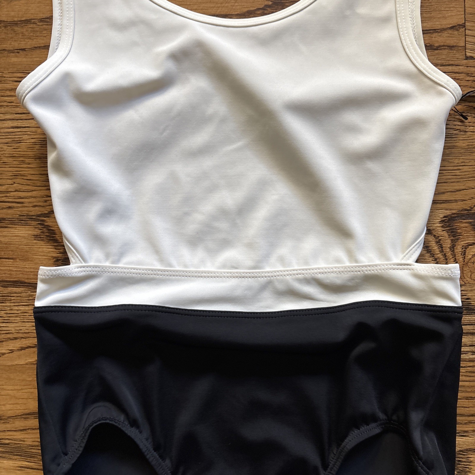 NWT Suffolk DanceLeotard. Cut Out Back. Black And Off White Adult M