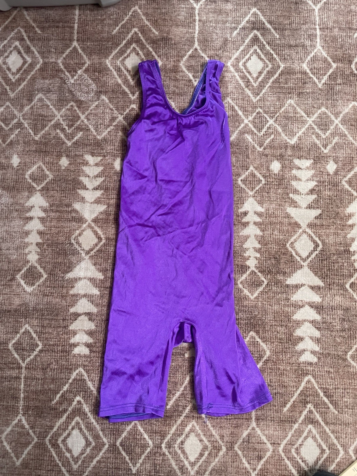 VINTAGE 80s Neon Purple Shiny Spandex Unitard biketard shorts Bodysuit S Used