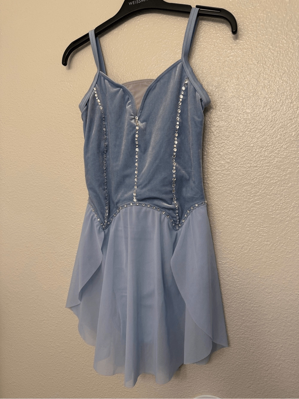 WEISSMAN solo Dance Costume light blue velvet rhinestone custom 17684 SA