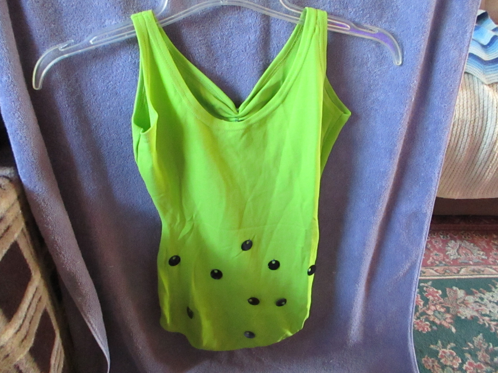 Lime Green With Accents Gymnastics Dance Bodysuit Nylon Sz Adult SM C 15