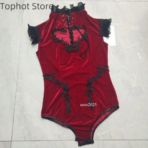 Vintage Red Heart Cutout Strap Bodysuit Gogo Costume Dancer Jazz Dance Leotard