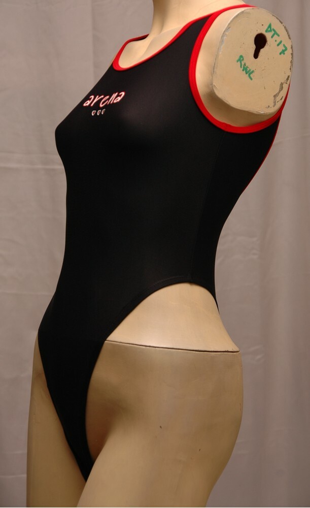 Black Red Stripe ARENA Spandex Thong Leotard for Women size 8 Small