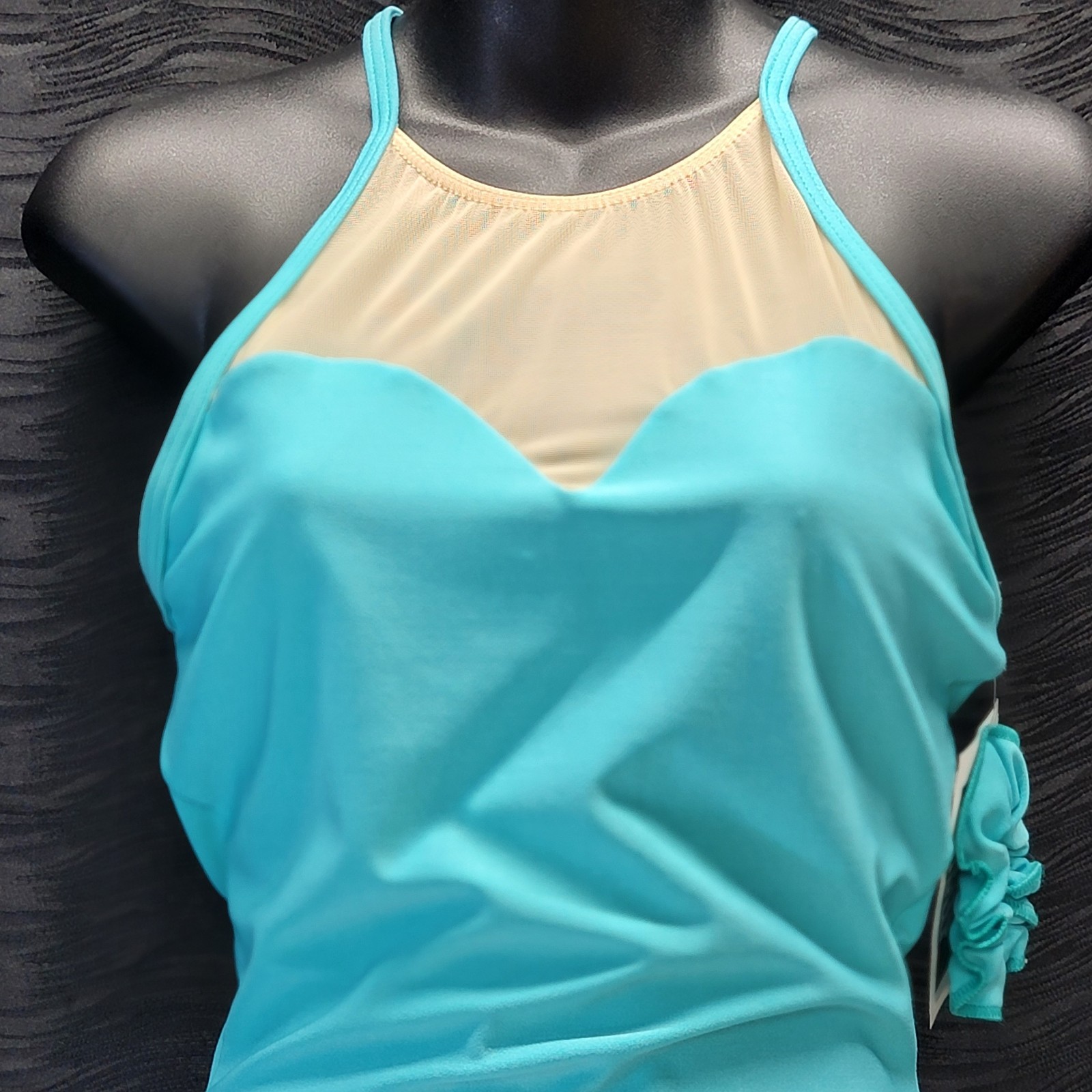 Main Street Dancewear Aqua Skirted Leotard Nude Insert Top Crisscross Back SZ LA