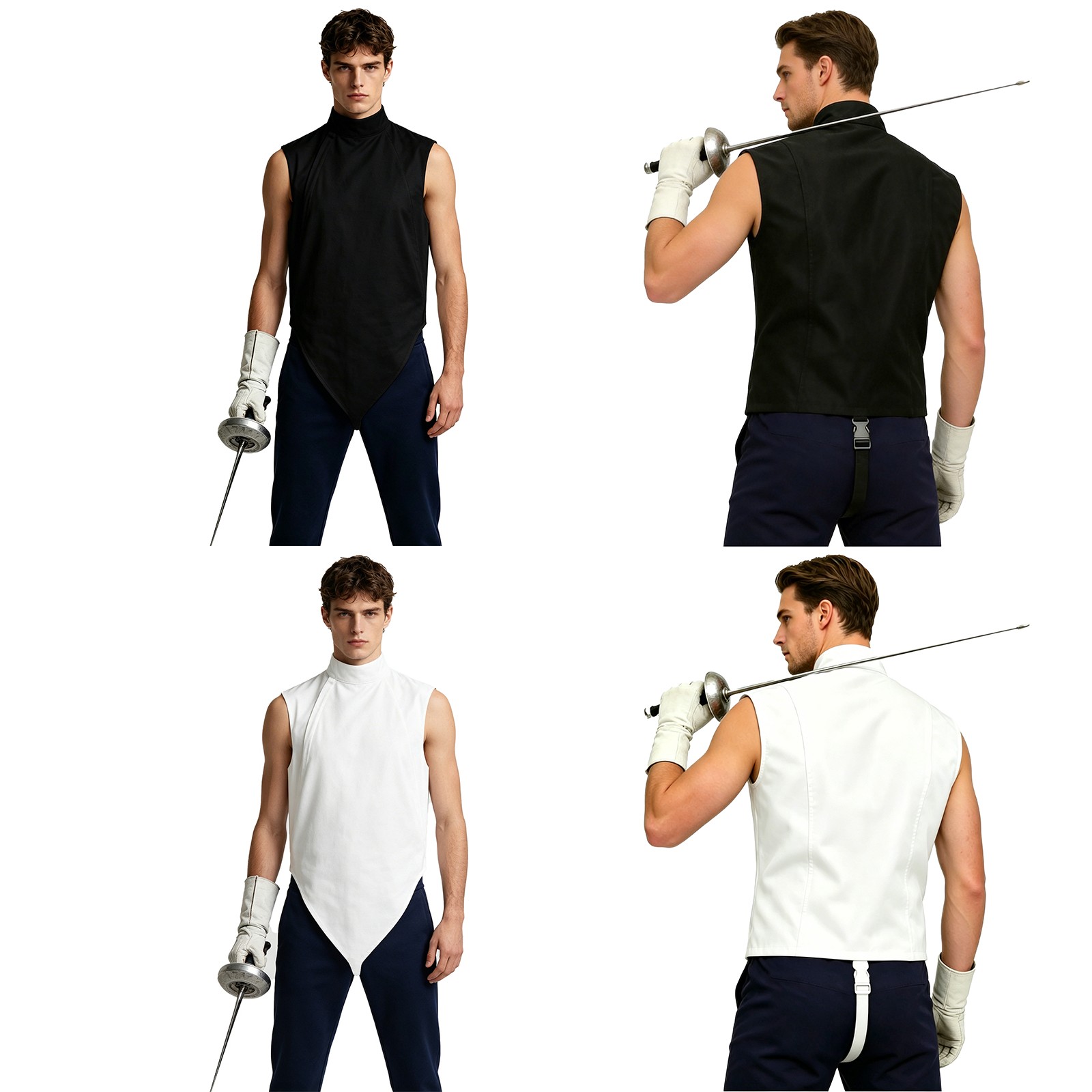 Mens High Neck Sleeveless Wrap Front Tank Top Asymmetric Fencer Blouse Shirt