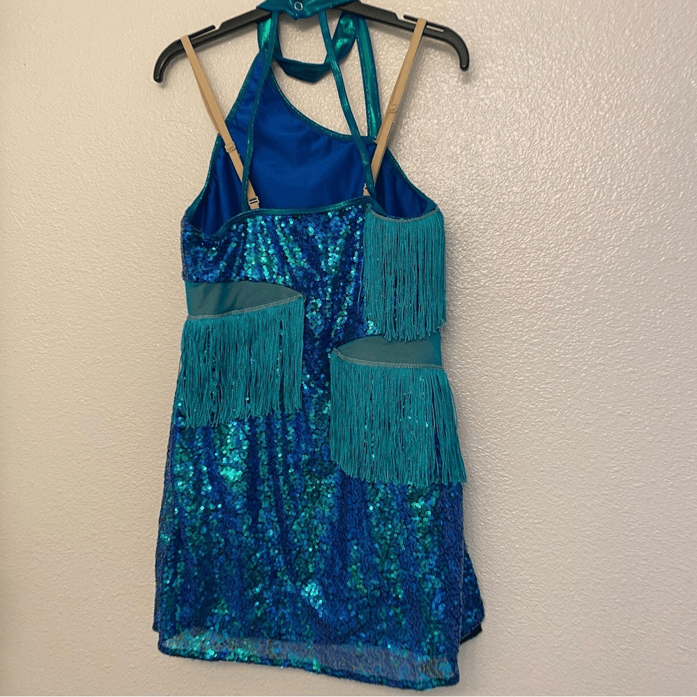 Revolution 10th House Dance Costume teal sequin fringe ELECTRA TH23105 adult MA