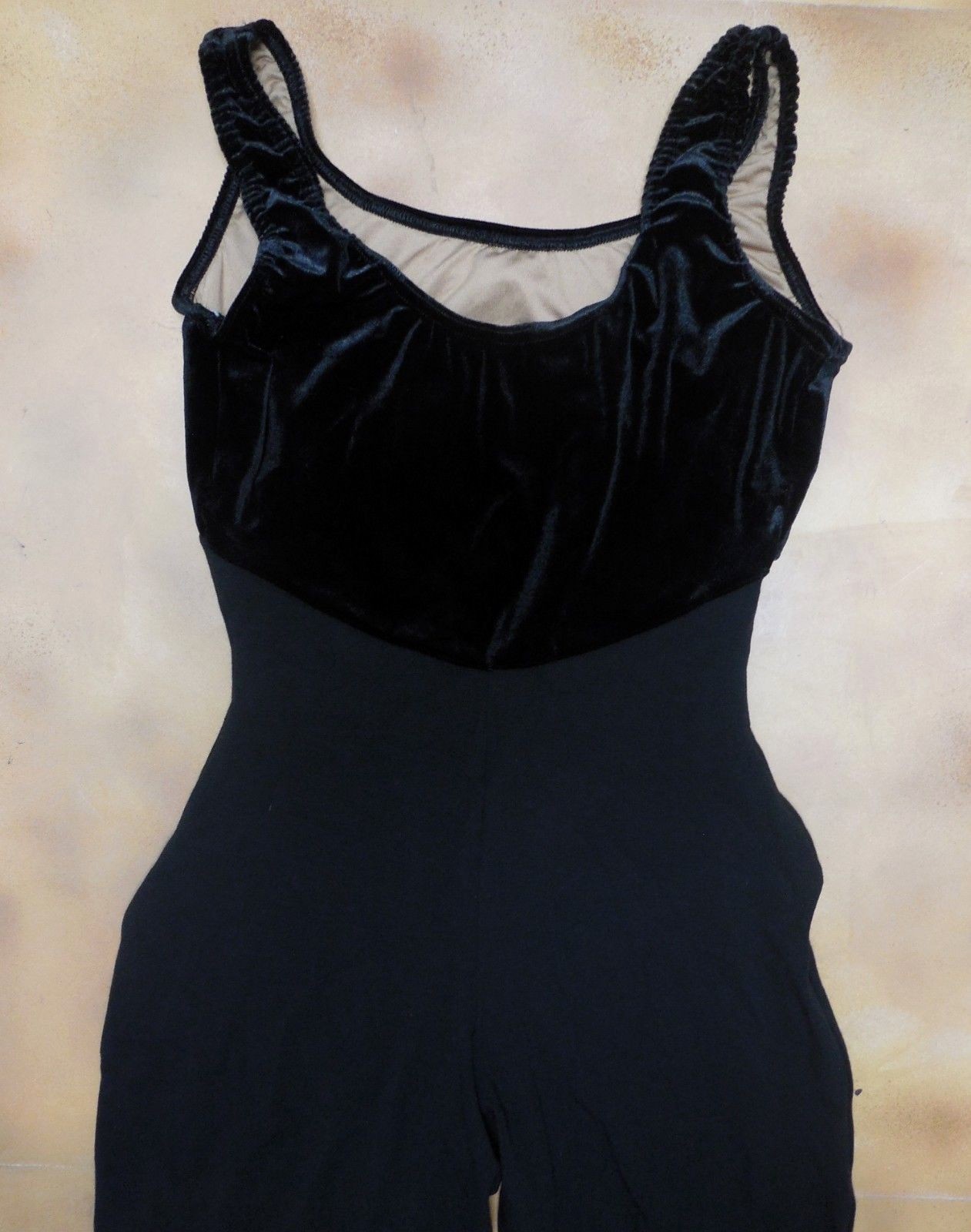 NWOT Black Tank Jazz Unitard Velvet Bodice Ladies Medium Adult Cotton Spandex