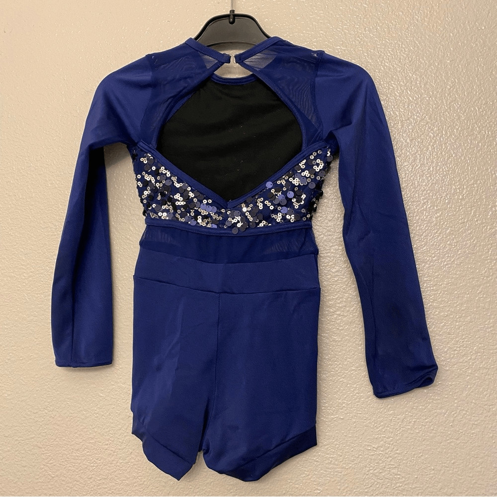 WEISSMAN Dance Costume navy blue sequin long sleeve High Hopes 11964 IC 7/8