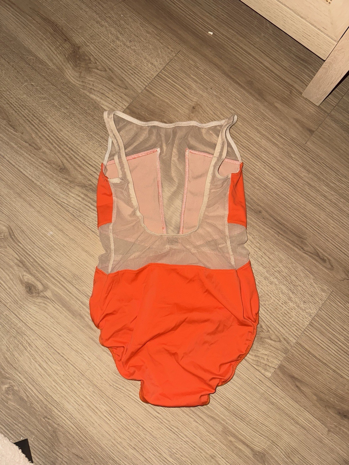 Leos By Kat Ballet Leotard, Orange With Nude Mesh, Sz M/L