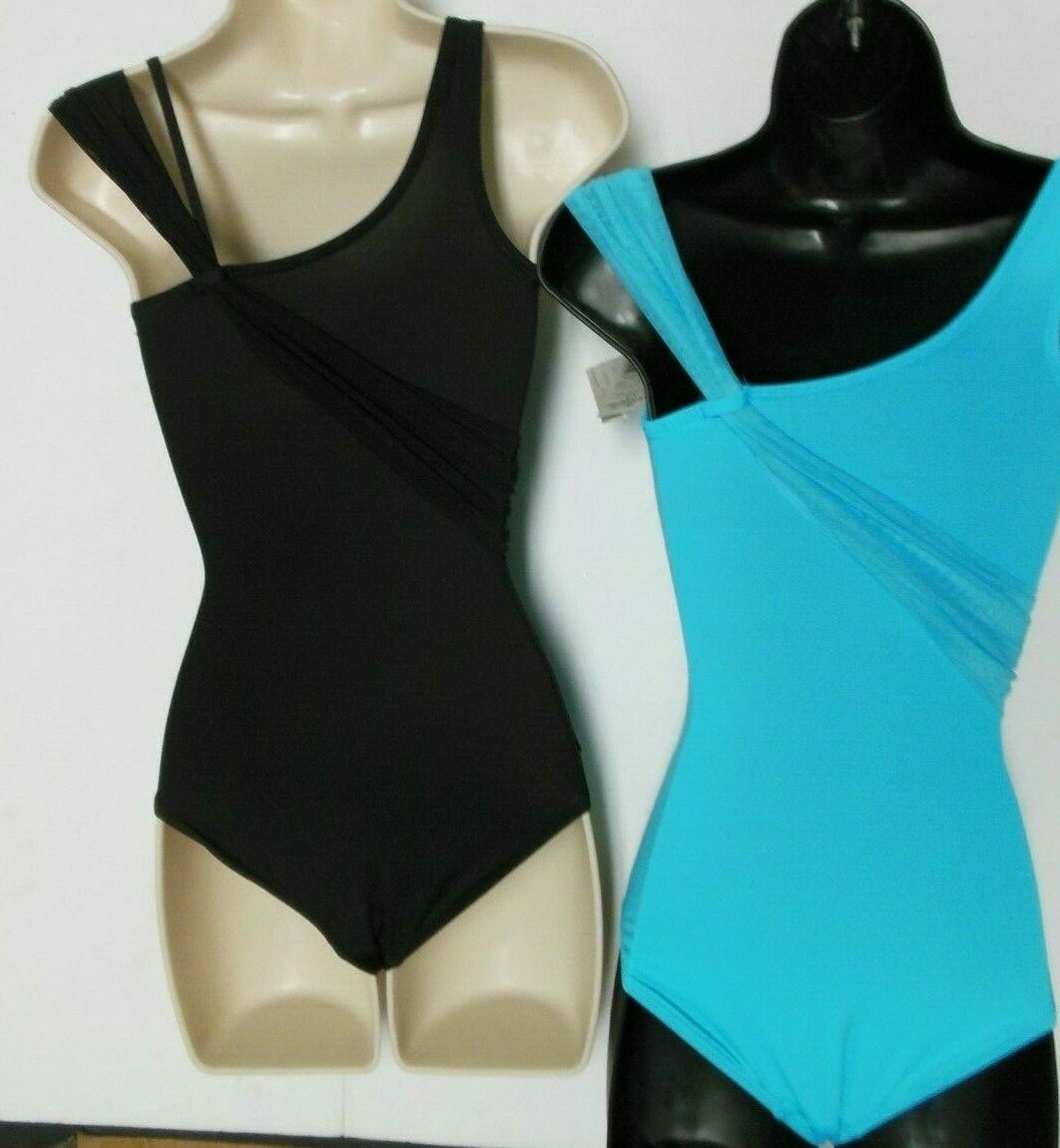 Asymmetrical leotard tank mesh slideTilerPeck line P1222 2 colors Ladies szs