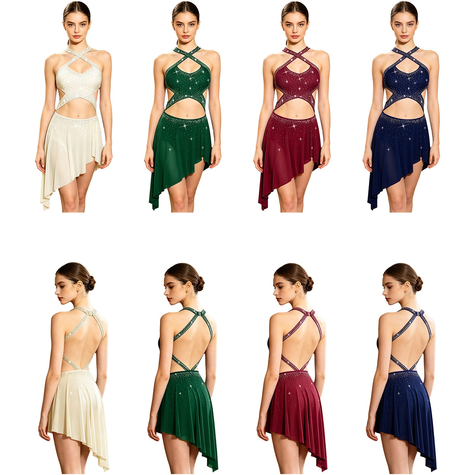 Women Leotard Open Back Dance Dress Lyrical Dance Dance Costume Quick Dry Ivory