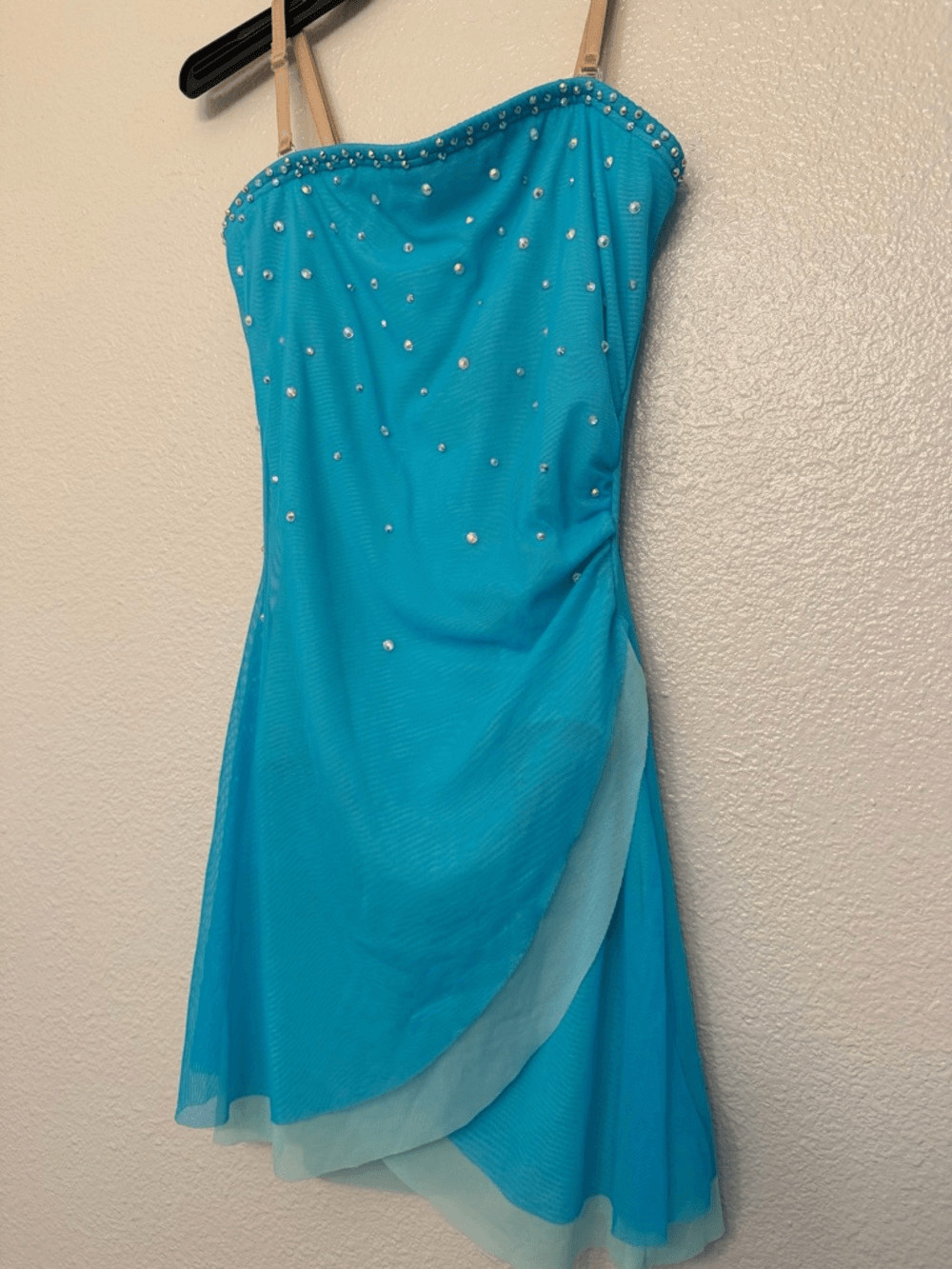 Aqua blue rhinestone custom mesh lyrical Dance costume dress Leotard SA adult