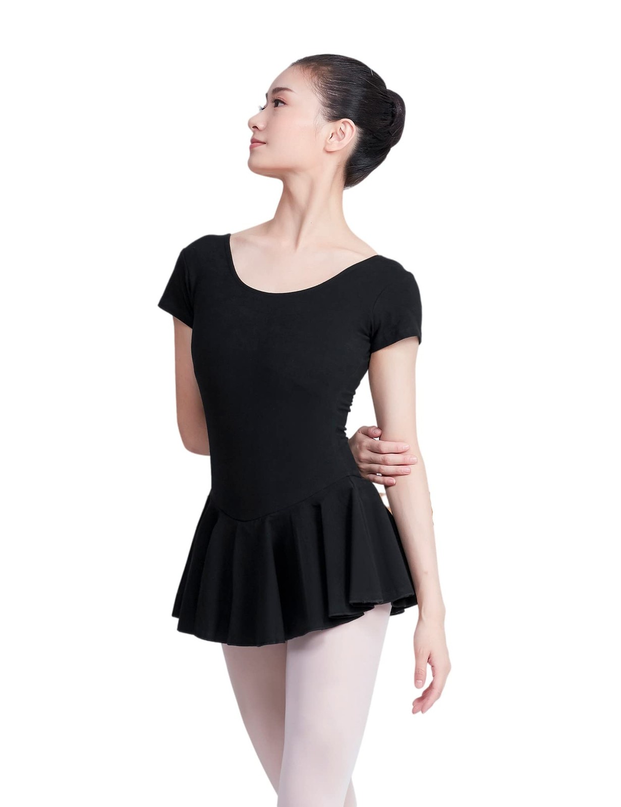 Skirted Dance Leotards, Women’s Dance Skirt Black Cotton Short Sleeve Dance D…