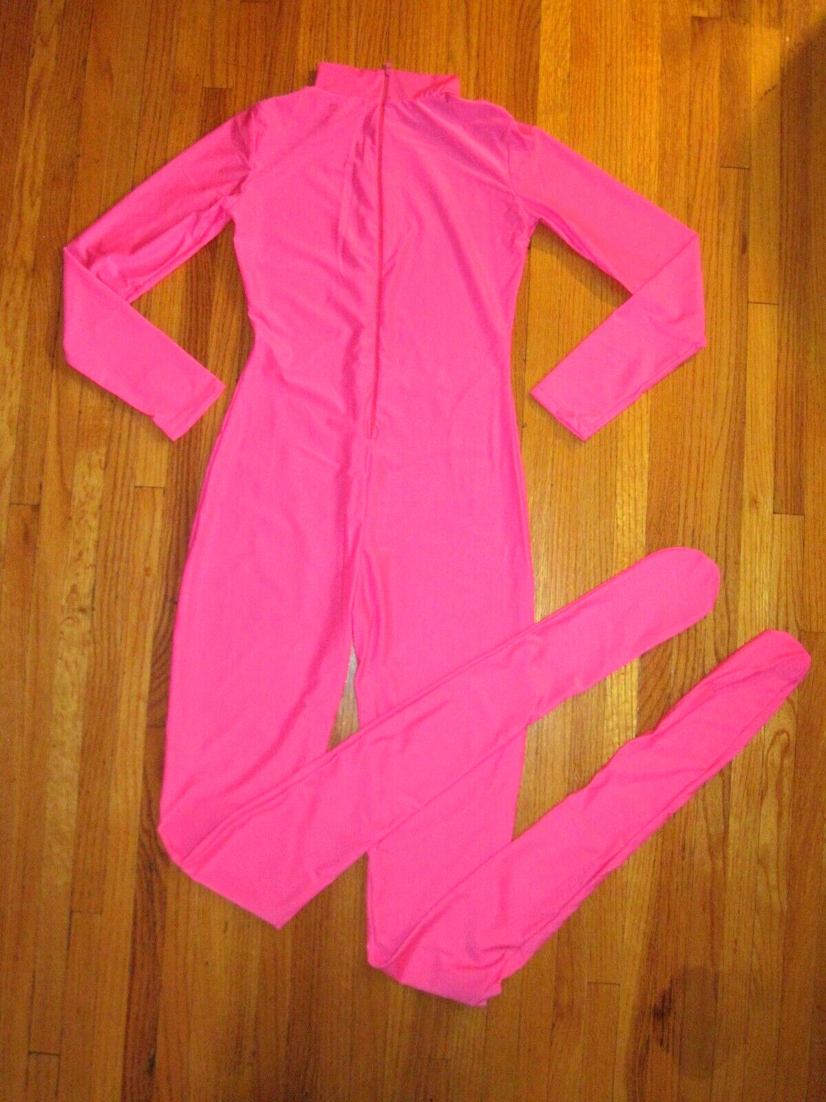 Plus Size Shiny Hot Pink Long Sleeve T Neck Footed Unitard Size XL-14-16 New