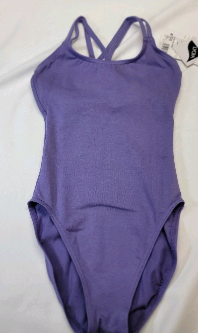 Capezio Double Strap Cami Leotard Purple Spaghetti Straps Criss-Cross Back SZ XS