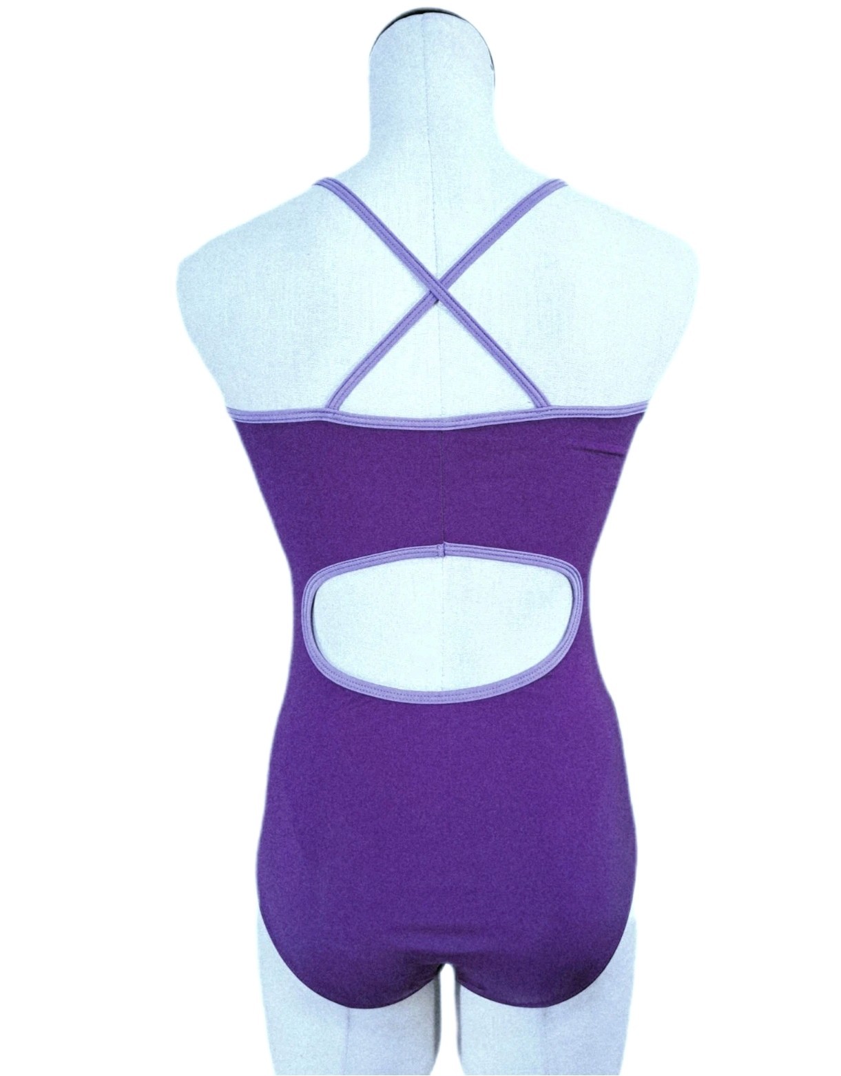 Aja VTG Keyhole Cutout Crossback Tank Leotard Purple Strappy Reversible Strap AM