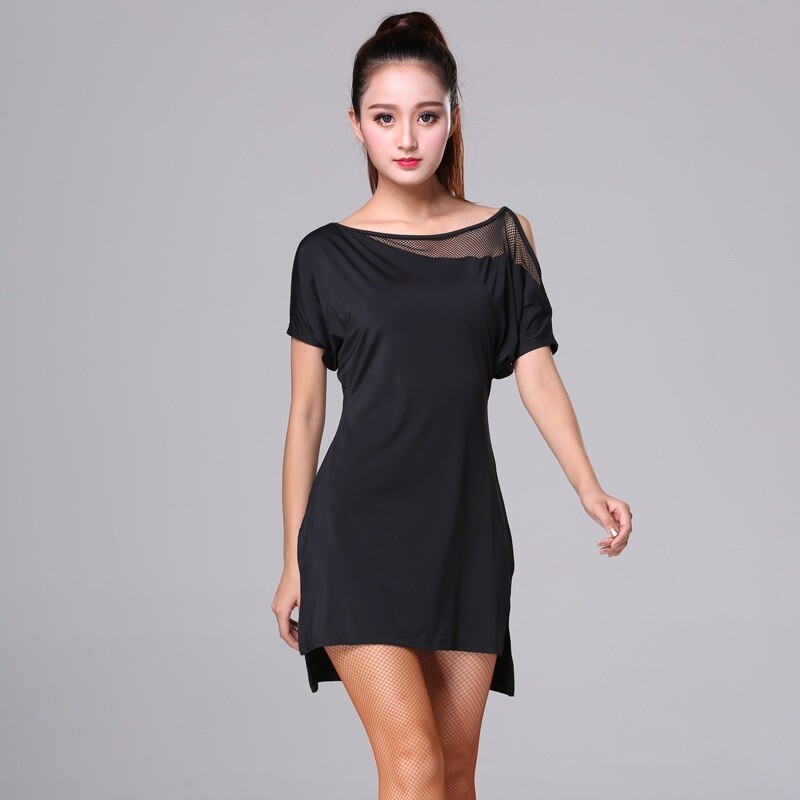 Women Latin Dance Dress Ballroom Dancewear Mini Asymmetric Short Sleeve Sexy