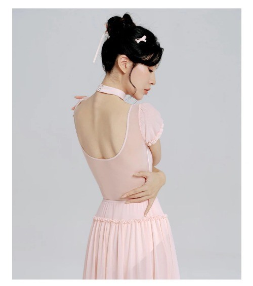 Woman Ballet Leotards Printed Dance Leotard Sleeve Ballet Elegant Mesh Splice