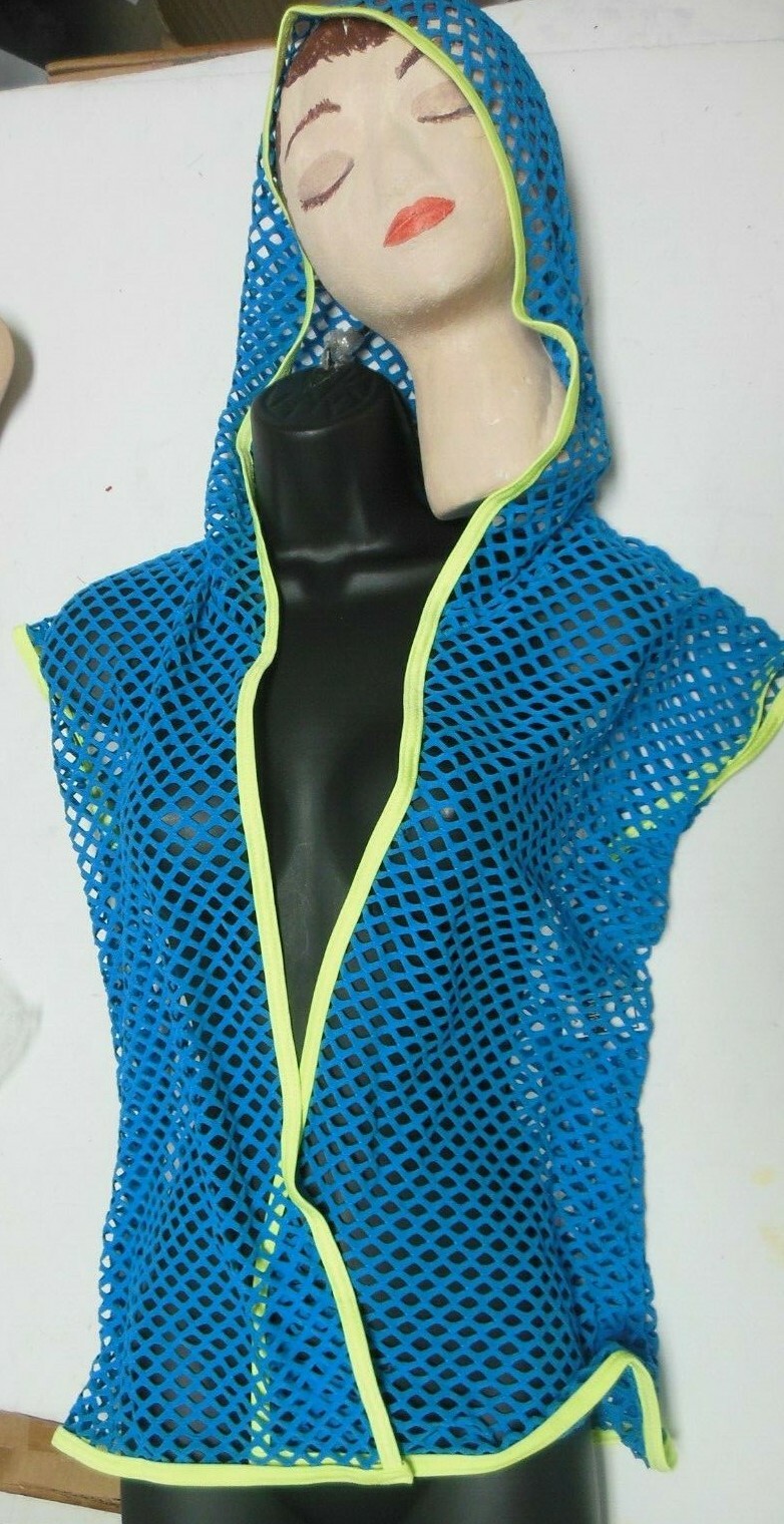 Big Hole Mesh Turquoise lime Hoody open jacket Ladies sizes Long Dance item