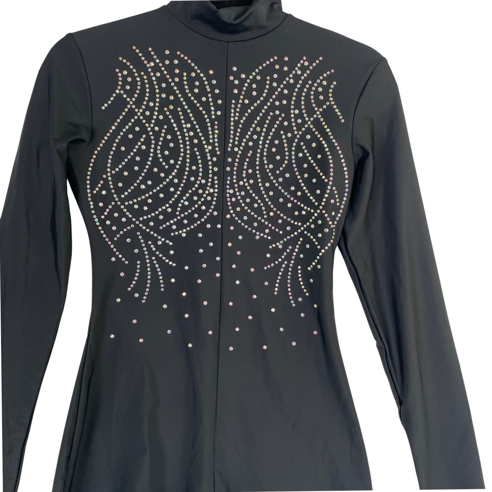 Alexandra Collection Leotard Women’s Large Black Long Sleeve Romper Rhinestone