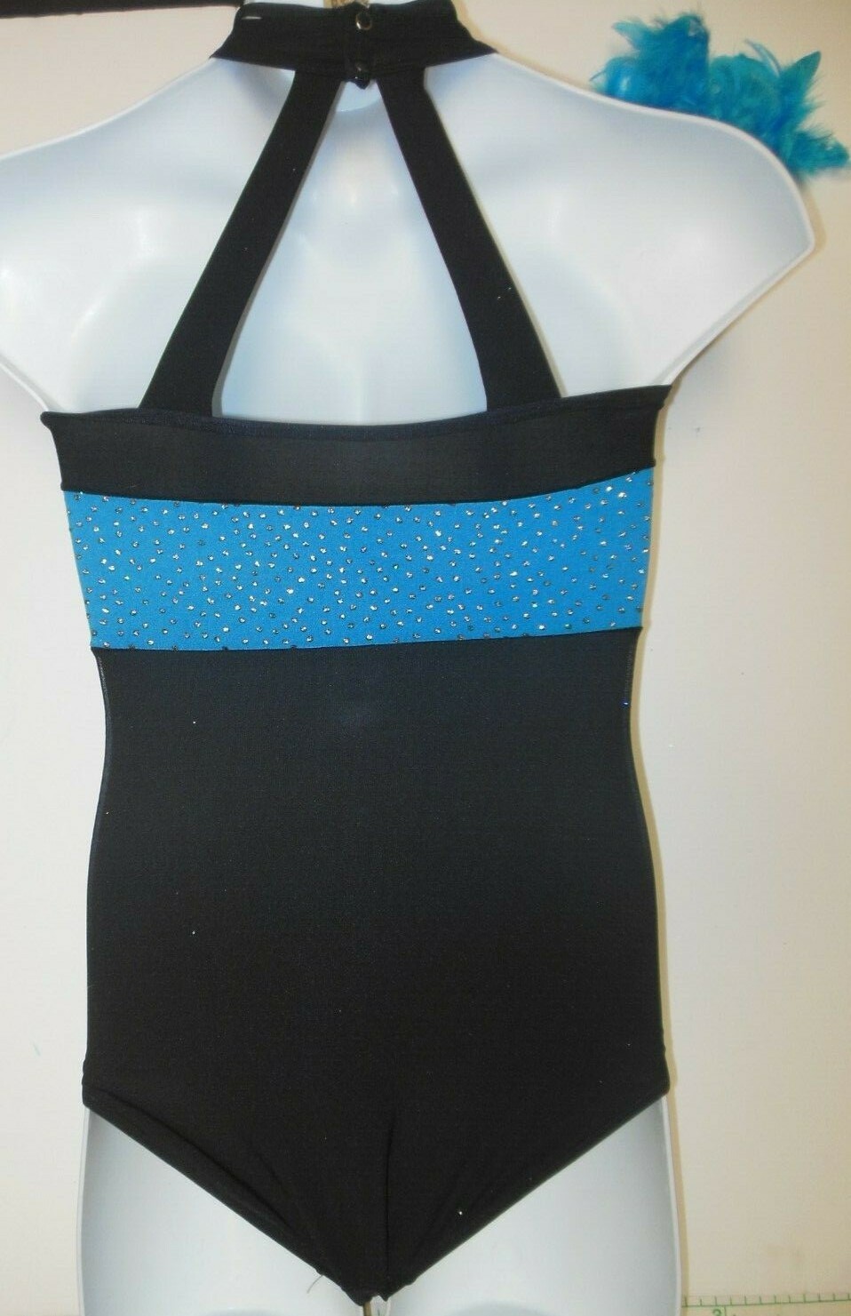 GLITTERED SLINKY LEOTARD feather hdpc RHINESTONE Choker Turquoise blue black