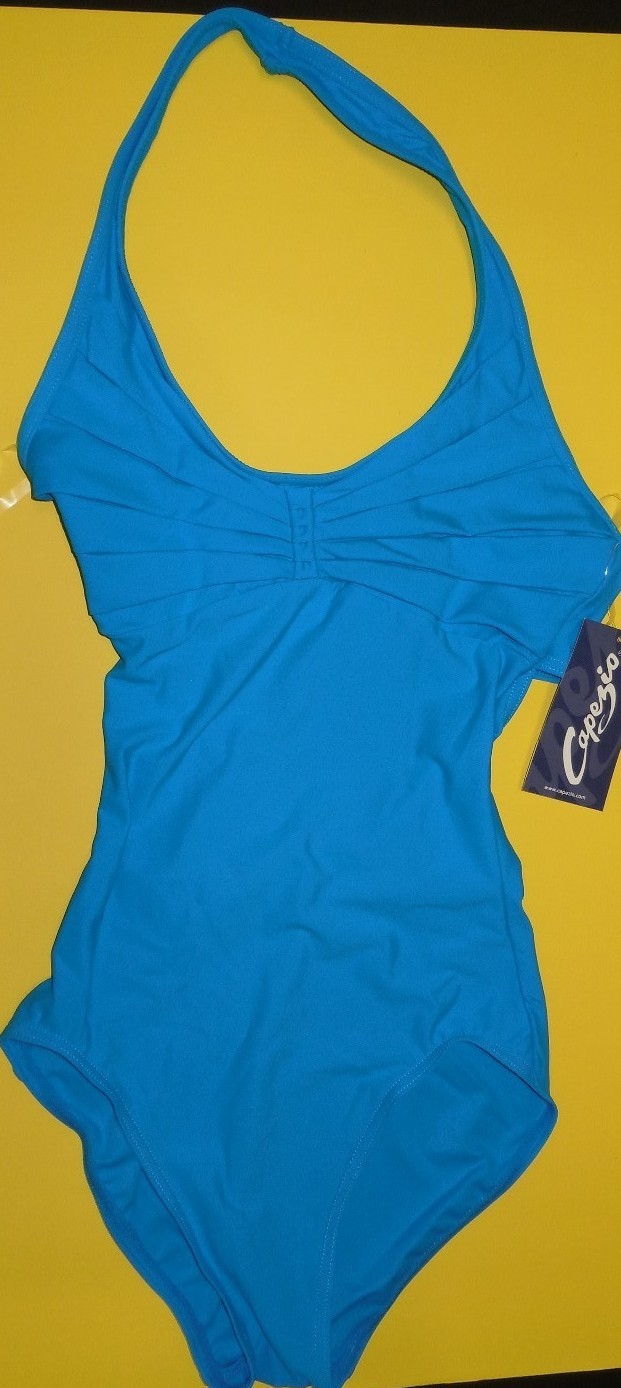 CAPEZIO PLEATED SYNERGY pinchfront HALTER DANCE LEOTARD Adult Ocean 10190