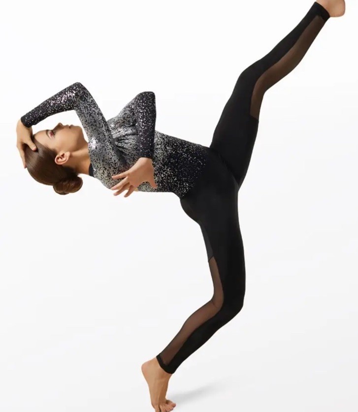 NWOT Weissman Toccata Metallic Speckled Long Sleeve Unitard Dance Costume MA