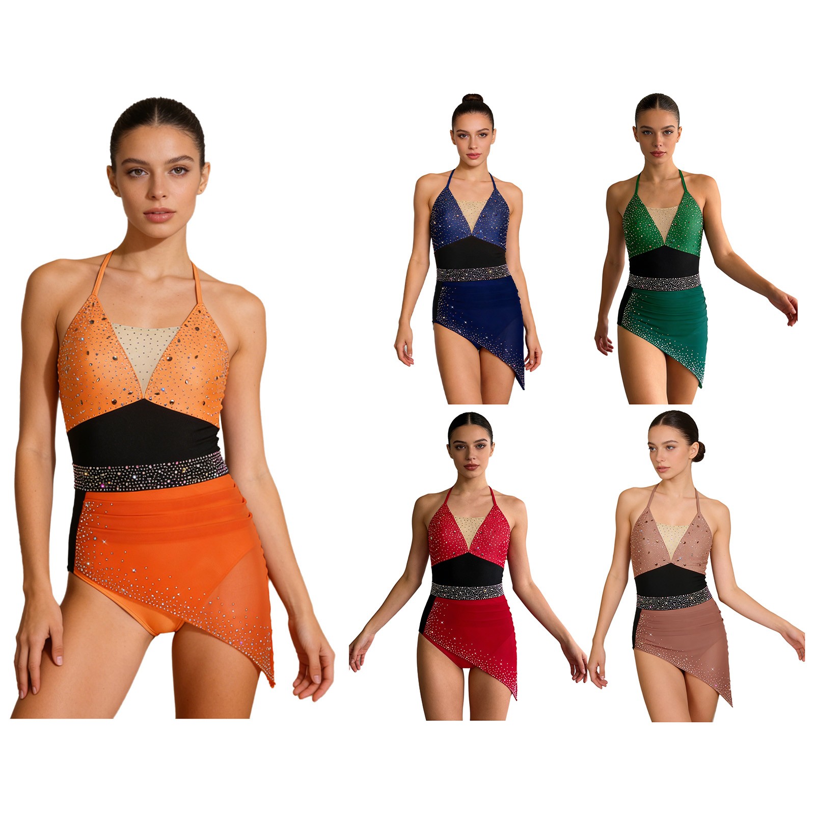 Womens Jumpsuit Overlay Bodysuit Modern Leotard Color Block Dancwear Ballet