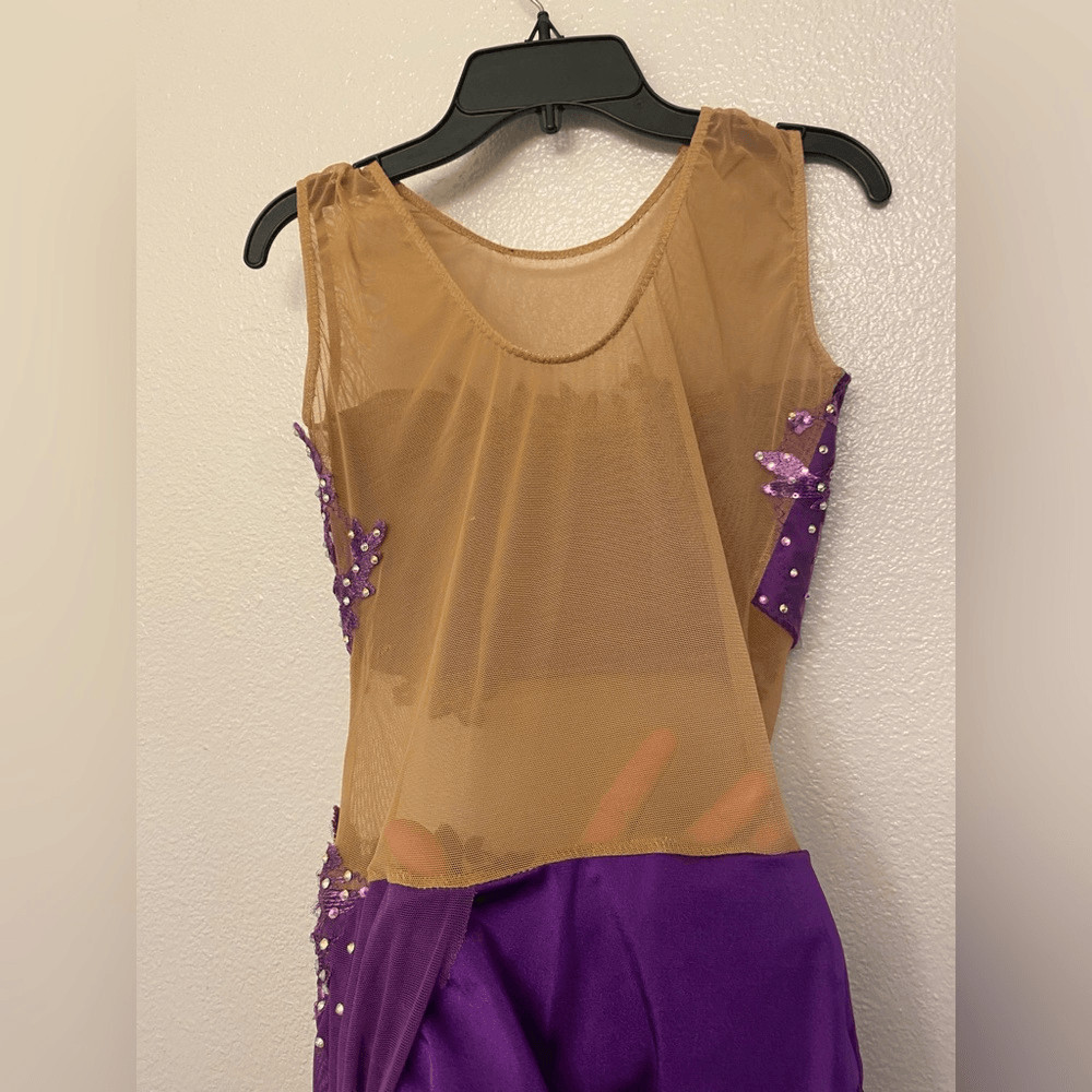 Custom Solo lyrical embellished rhinestone Dance Costume purple leotard dress MA