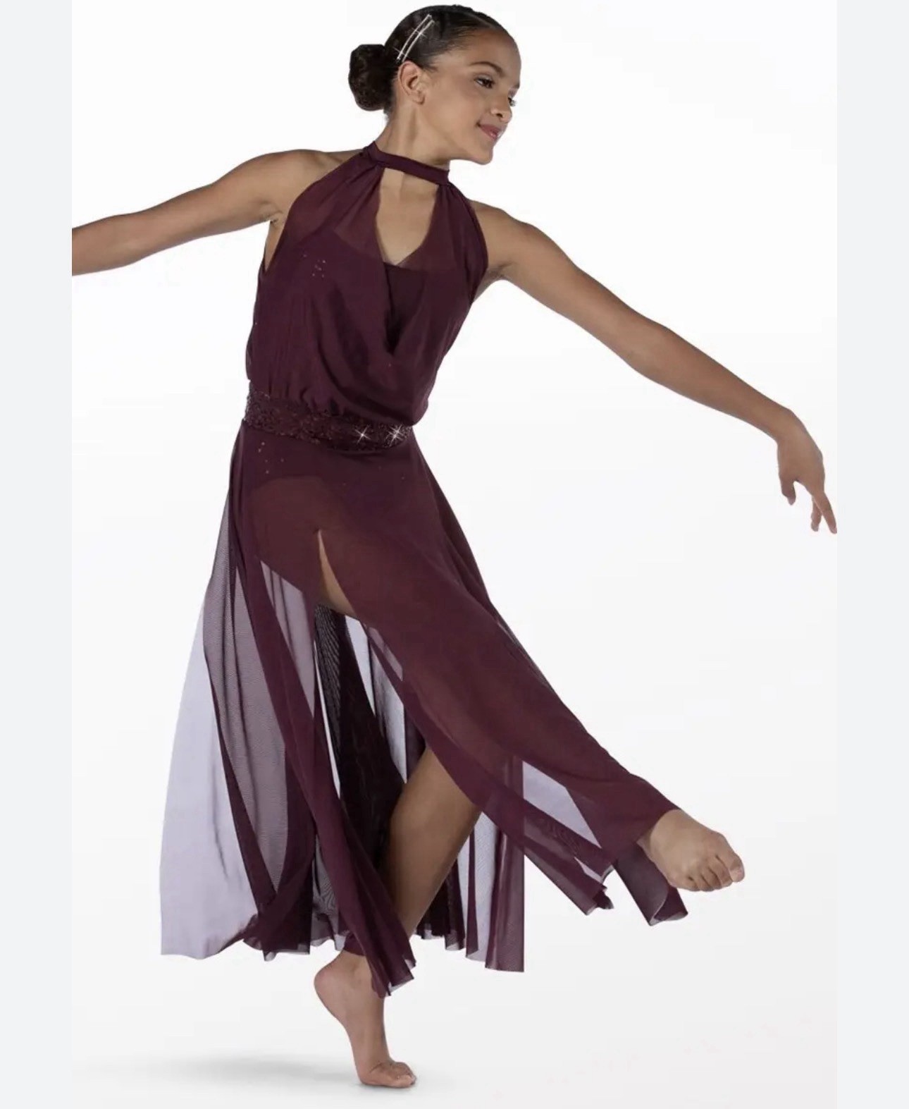 WEISSMAN Dance costume mesh dress leotard LA adult L Maxi Purple 14155