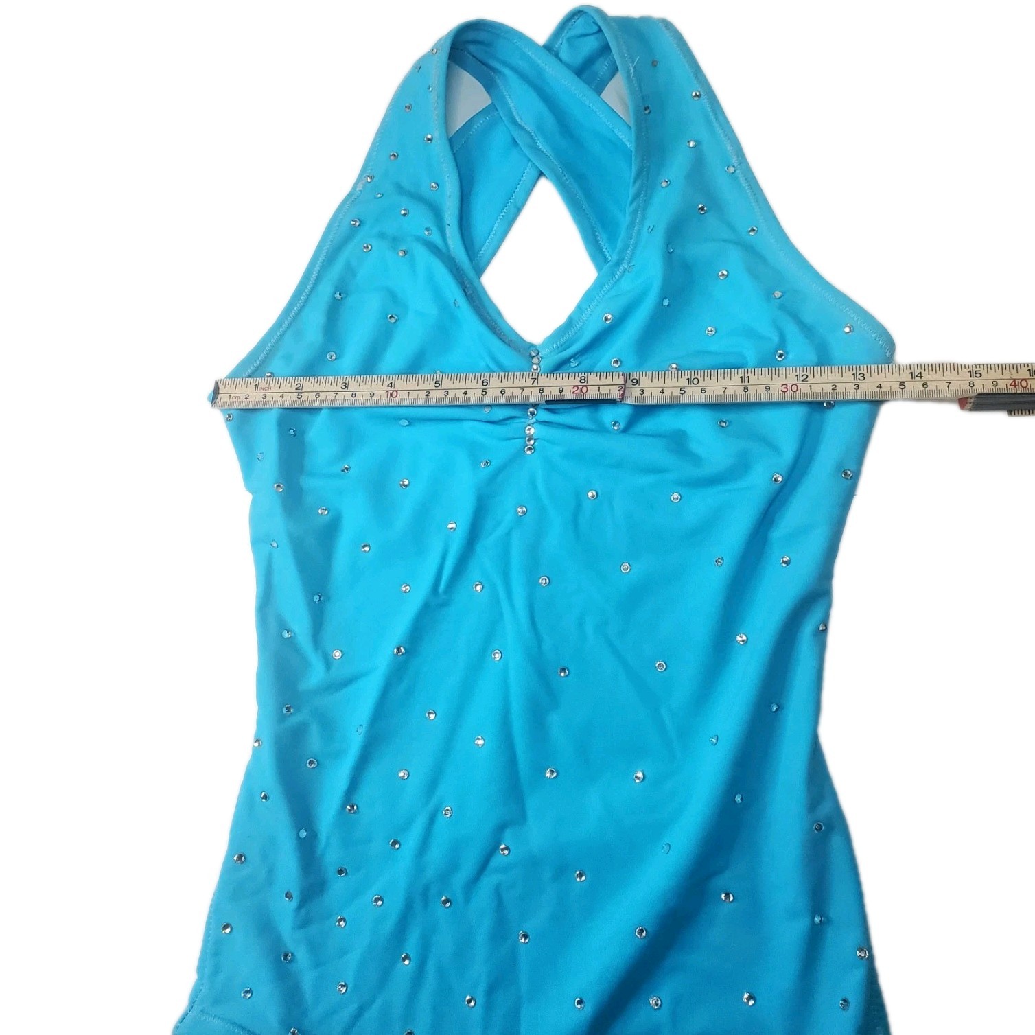Vintage TK Dancewear Bodysuit Womens Small Light Blue 90s Rhinestones USA Made